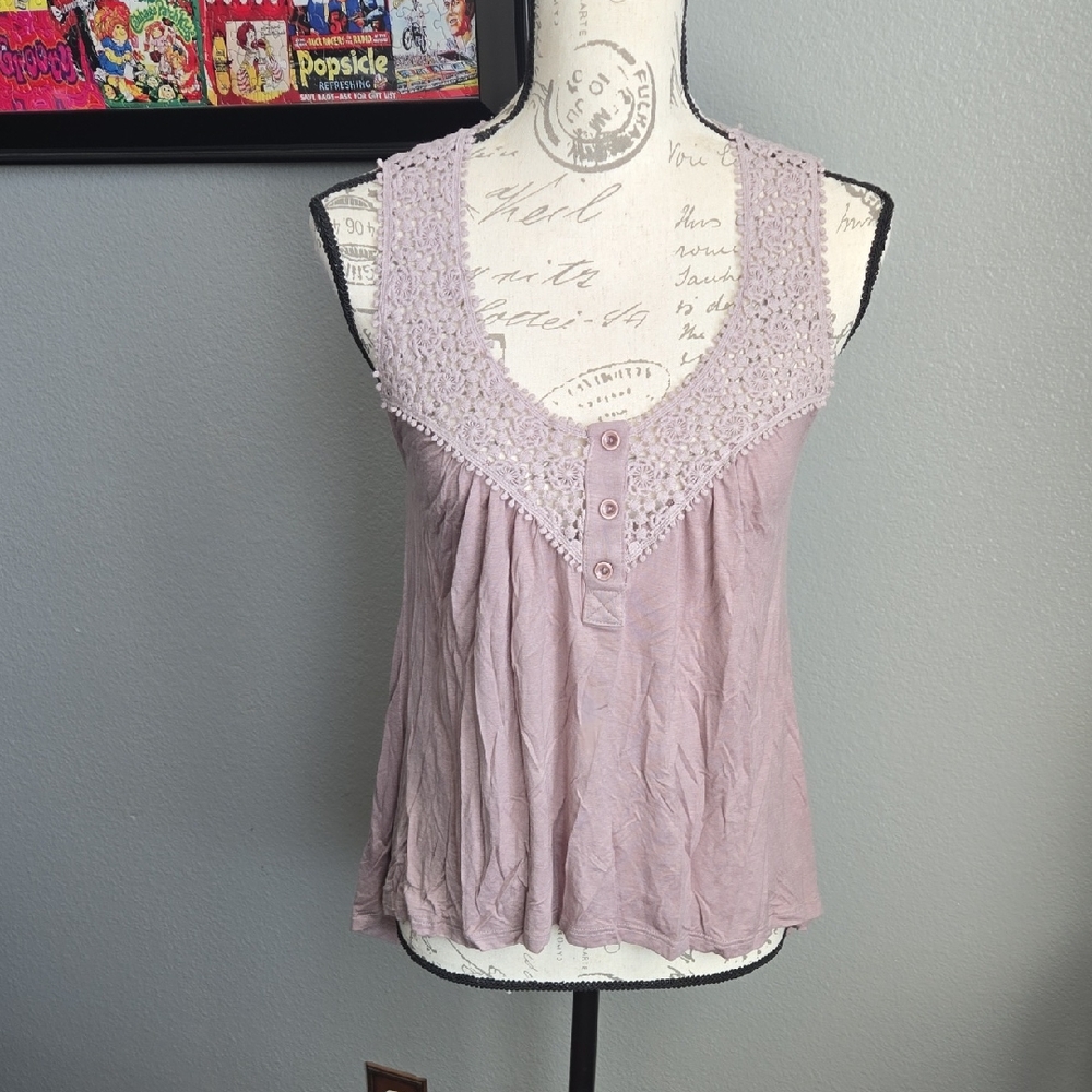 American Dream Purple Sleeveless Blouse with Smocked Scoop Neckline